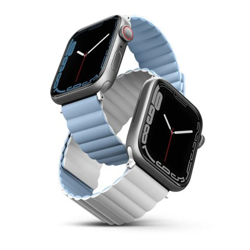 UNIQ REVIX Reversible Magnetic Apple Watch Strap for Series 1-10, SE/SE2 Watch Ultra 49/45/44/46MM &ndash; Artic White (Blue)