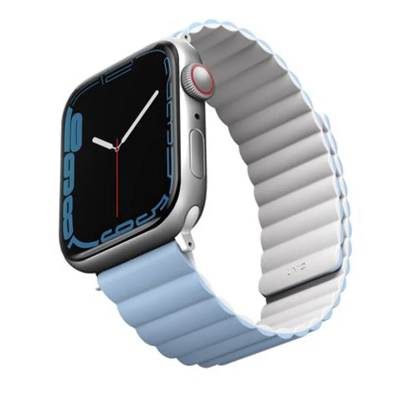 UNIQ REVIX Reversible Magnetic Apple Watch Strap for Series 1-10, SE/SE2 Watch Ultra 49/45/44/46MM &ndash; Artic White (Blue)