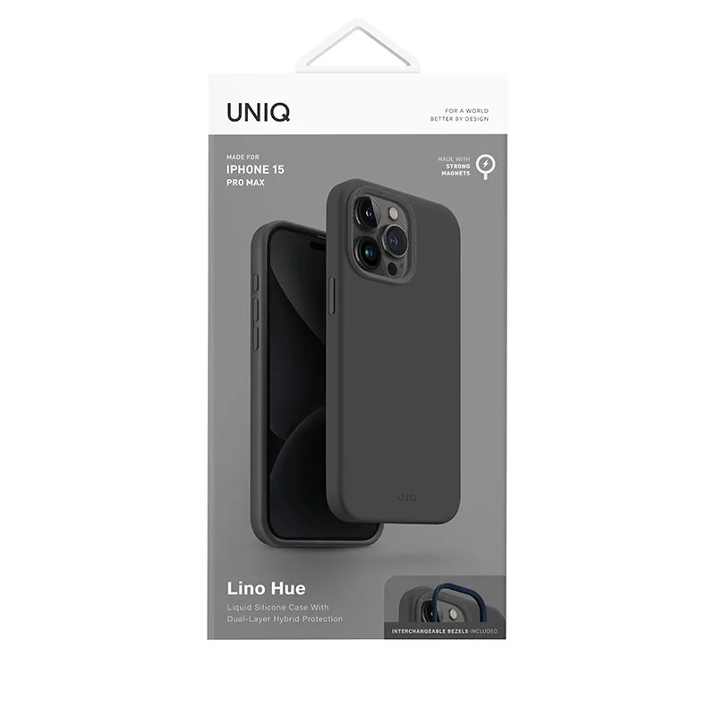 UNIQ Lino Hue MagClick Magsafe Compatible Phone Case for iPhone 15 Pro Max &ndash; Charcoal Grey