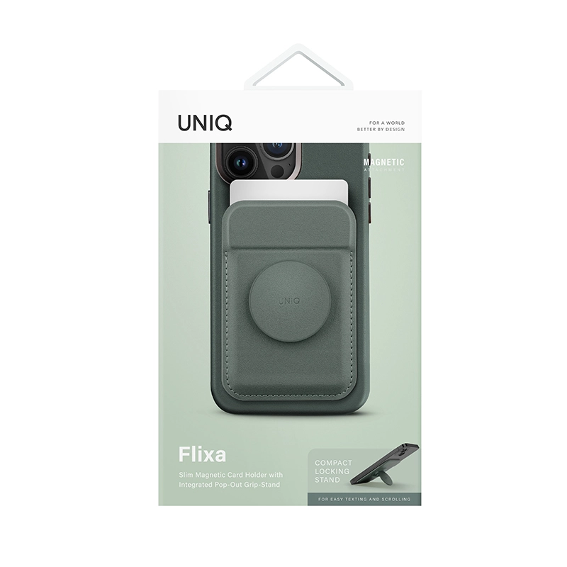 UNIQ Flixa Magnetic Card Holder with Pop Grip & Stand &ndash; Lichen Green