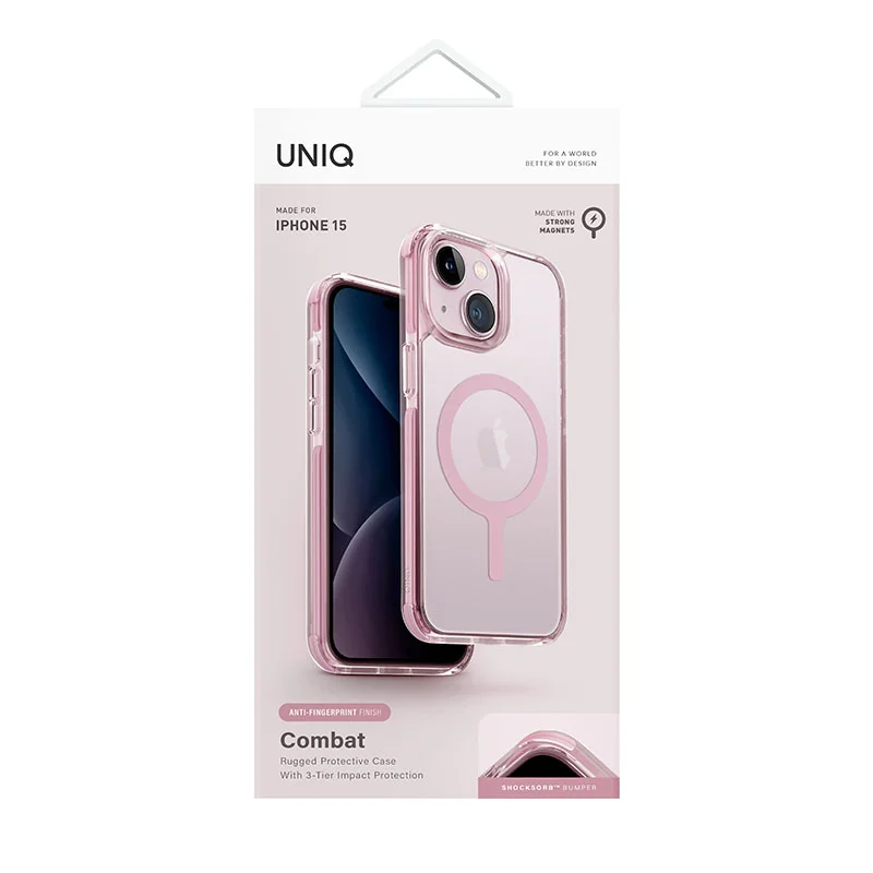 UNIQ Combat Series MagSafe / Magclick Charging Phone Case for iPhone 15 - Baby Pink