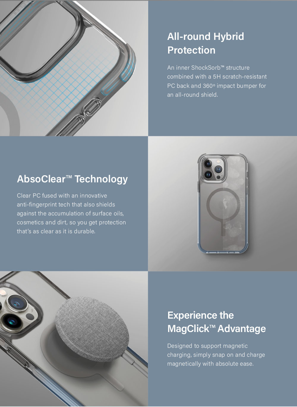 UNIQ Combat Duo MagSafe/Magclick Phone Case for iPhone 15 Pro &ndash; Stone (Dusty Blue/Grey)