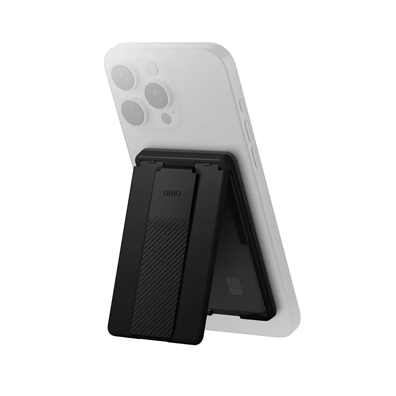 Uniq Heldro ID Magnetic Card Holder with Flex Hand Grip & Stand for Phones - Midnight Black