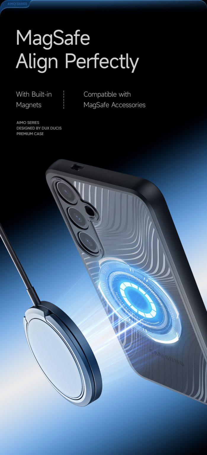 Aimo Mag Series Phone Case for Samsung Galaxy S24 Plus (MagSafe Compatible) &ndash; Transparent Black