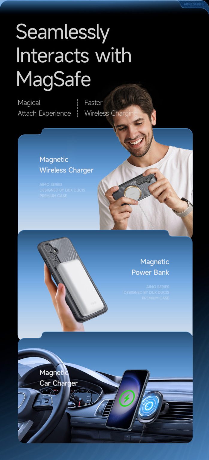 Aimo Mag Series Phone Case for Samsung Galaxy S24 Plus (MagSafe Compatible) &ndash; Transparent Black