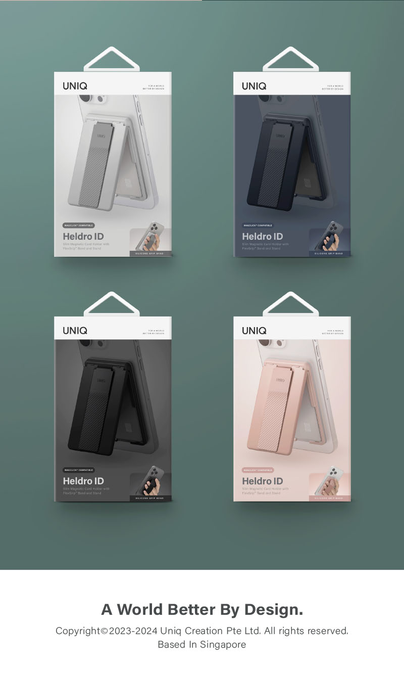 Uniq Heldro ID Magnetic Card Holder with Flex Hand Grip & Stand for Phones - Blush Pink