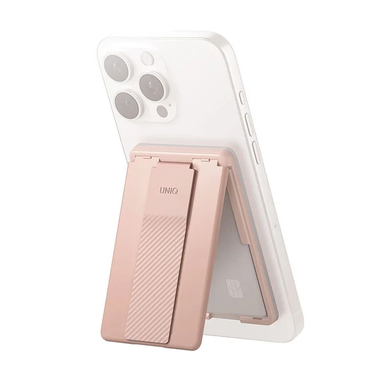 Uniq Heldro ID Magnetic Card Holder with Flex Hand Grip & Stand for Phones - Blush Pink
