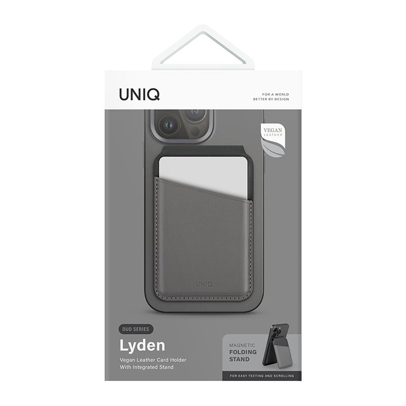 Uniq Lyden DS RFID Blocking Leatherette 2in1 MagSafe Magnetic Card Wallet & Stand &ndash; Charcoal/Grey