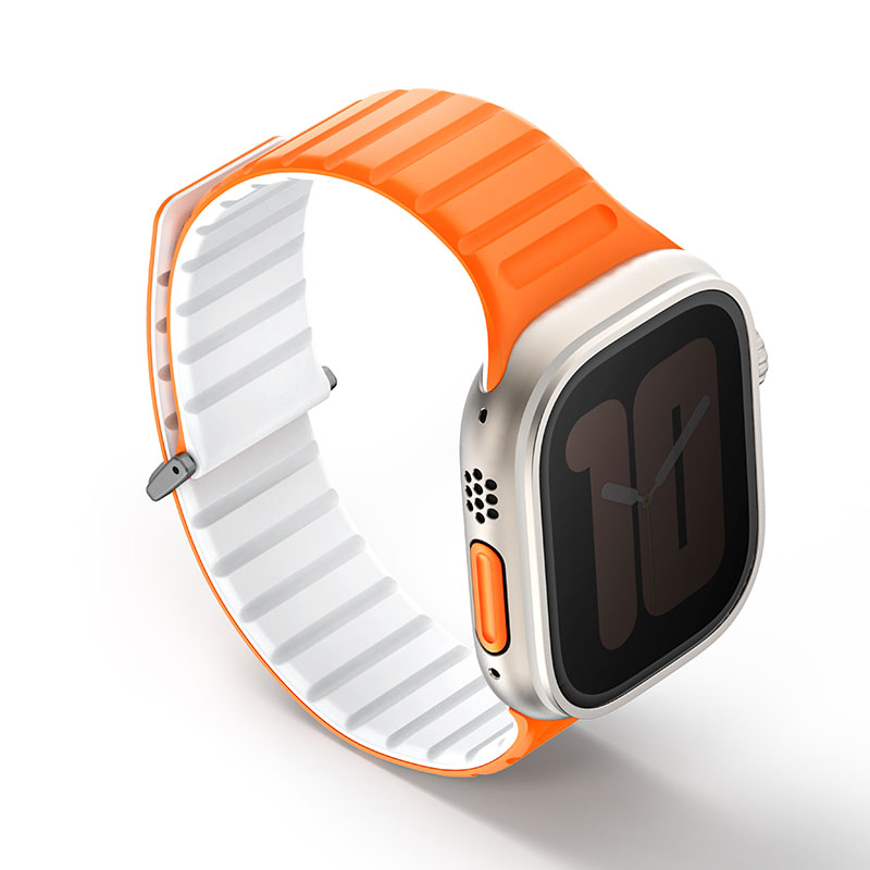 UNIQ Revix Evo Reversible Magnetic Apple Watch Strap for Series 1-10, SE/SE2 & Watch Ultra 49/45/44/46MM &ndash; Orange / White