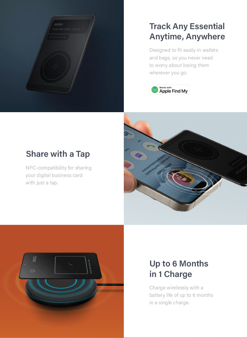 Uniq Atlas Ultra Slim Card Sized Wallet Tracker with NFC