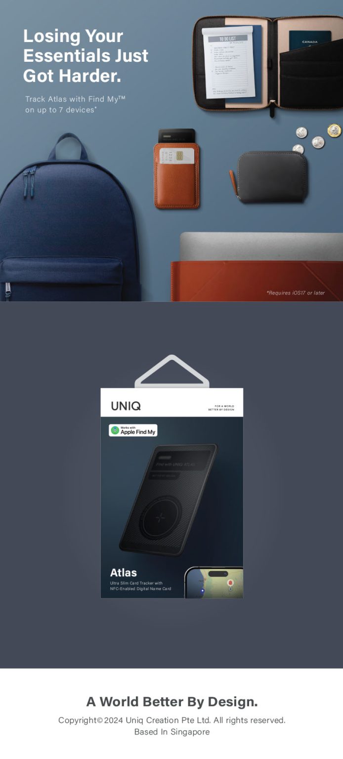Uniq Atlas Ultra Slim Card Sized Wallet Tracker with NFC