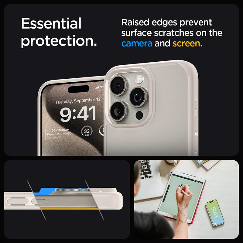 Spigen Ultra Hybrid Phone Case for iPhone 15 Pro Max – Natural Titanium