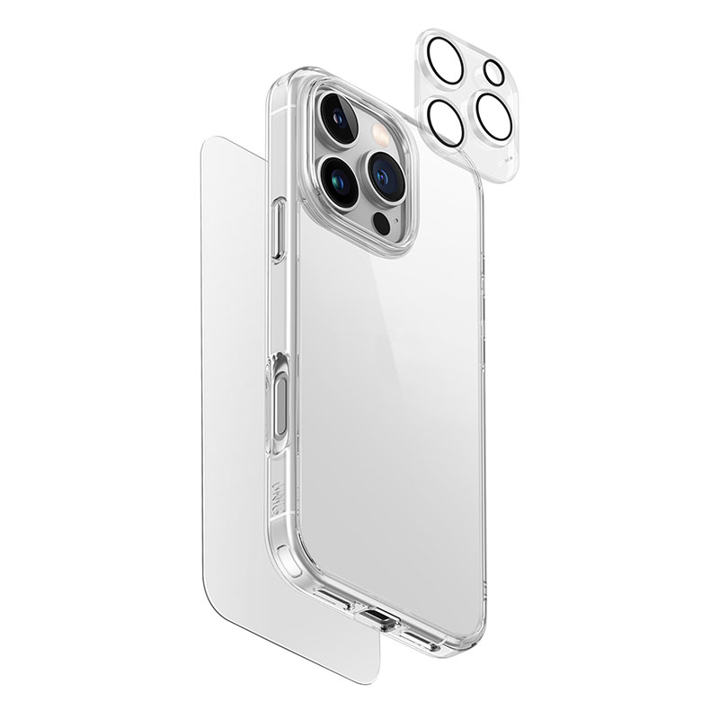 Uniq Clearvue 3in1 Bundle Pack for iPhone&nbsp;16 Pro - Screen Protector, Camera Lens, Phone&nbsp;Case&nbsp;-&nbsp;Clear
