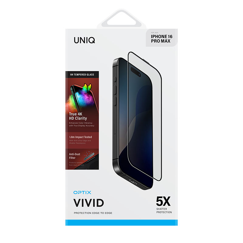 UNIQ Optix Vivid Clear Glass Screen Protector for iPhone 16 Pro Max &ndash; Clear