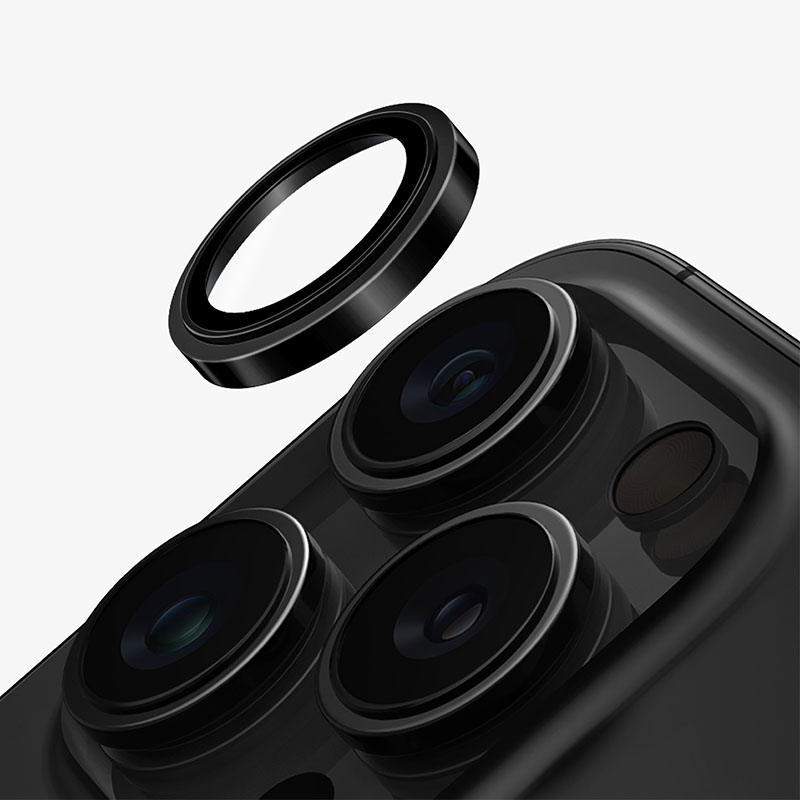 Uniq Optix Stainless Steel Camera Lens Protector for iPhone 16 Pro / 16 Pro Max &ndash; Black