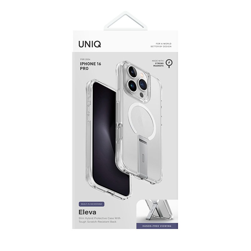 UNIQ Eleva Magclick Charging Compatible Phone Case with stand for iPhone 16 Pro &ndash; Clear