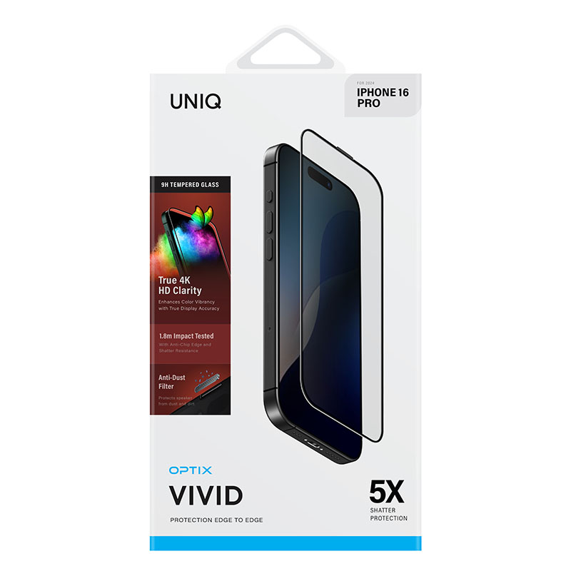 UNIQ Optix Vivid Clear Glass Screen Protector for iPhone 16 Pro &ndash; Clear