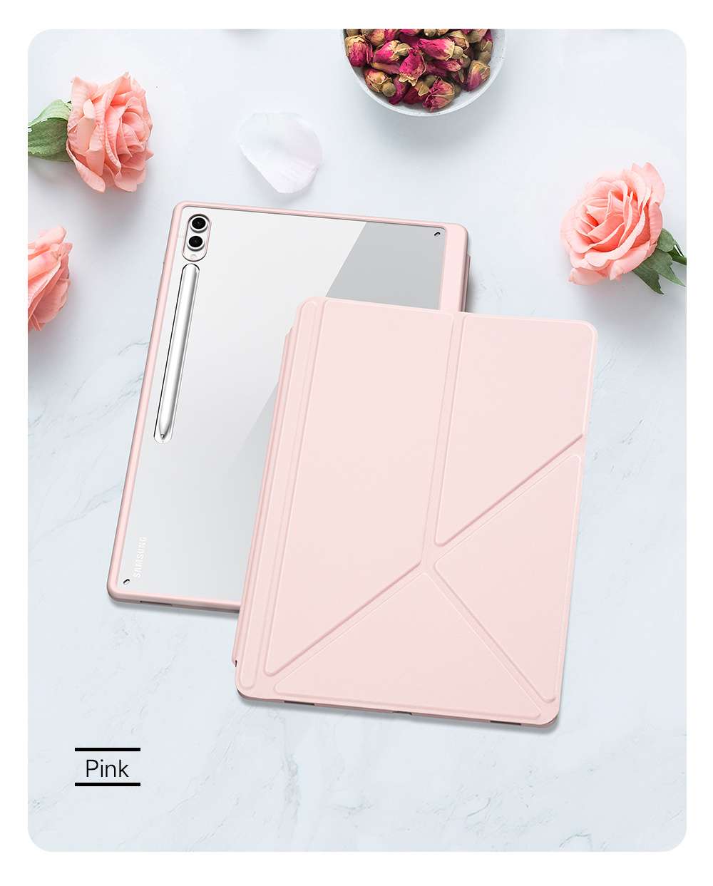 Dux Smart Folio Case with Pencil Holder for Samsung Tab S10 Ultra/S9 Ultra/S8 Ultra &ndash; Pink