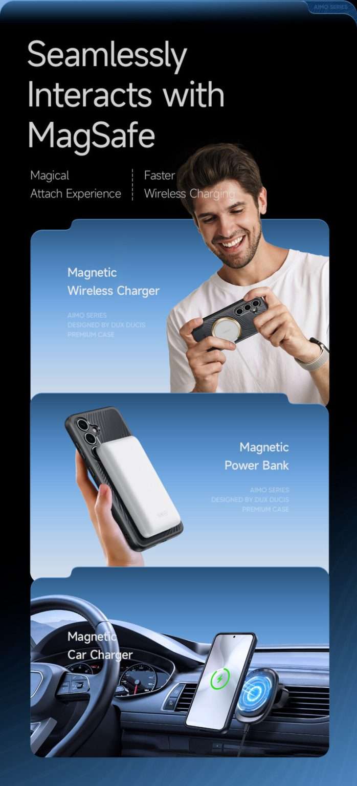 Aimo Mag Series MagSafe Compatible Phone Case for Samsung Galaxy S24 FE &ndash; Transparent Black