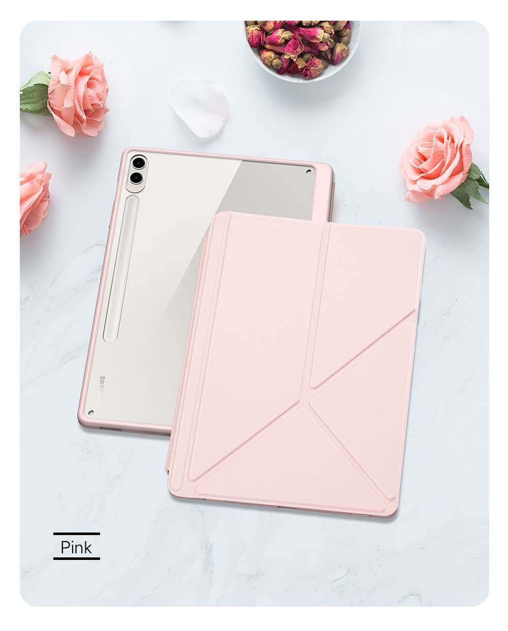 Dux Smart Folio Case with Pencil Holder for Samsung Tab S10 Plus/S9 Plus/S9 FE Plus - Pink