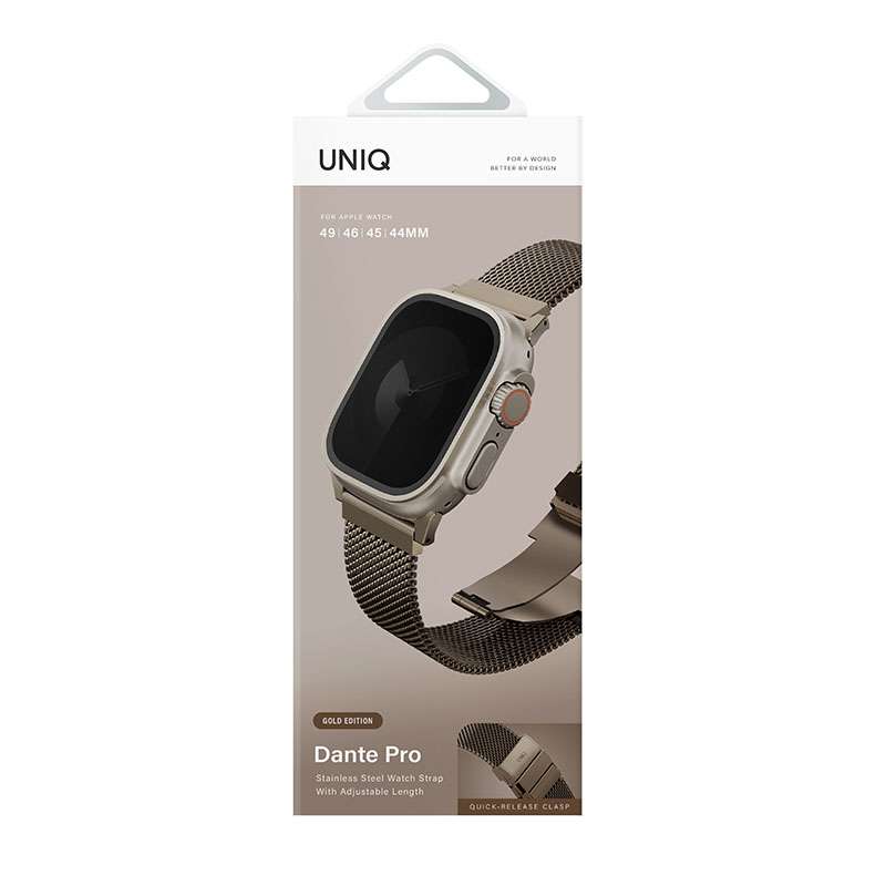 UNIQ Dante Pro Apple Watch Series 1-10 SE/SE2 & Ultra/2 Mesh Steel Strap 49/46/45/44MM &ndash; Gold