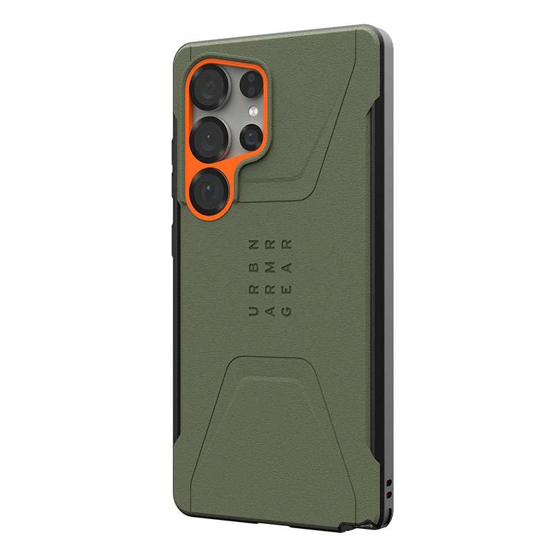 UAG Civilian Magsafe Compatible Phone Case for Samsung Galaxy S25 Ultra &ndash; Olive/Orange