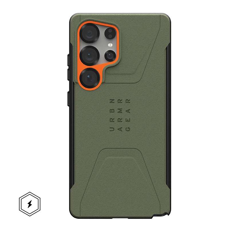 UAG Civilian Magsafe Compatible Phone Case for Samsung Galaxy S25 Ultra &ndash; Olive/Orange
