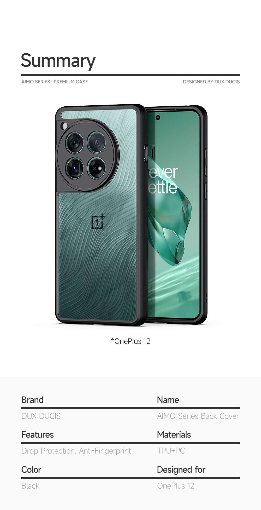 Aimo Series Phone Case for OnePlus 12 – Transparent Black