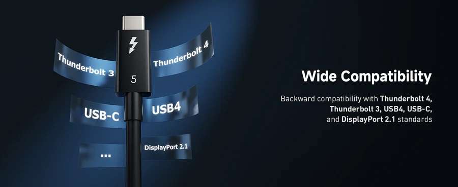 Choetech 240W Thunderbolt 5 Type-C to Type-C High Speed 8K Cable - 1m - Black