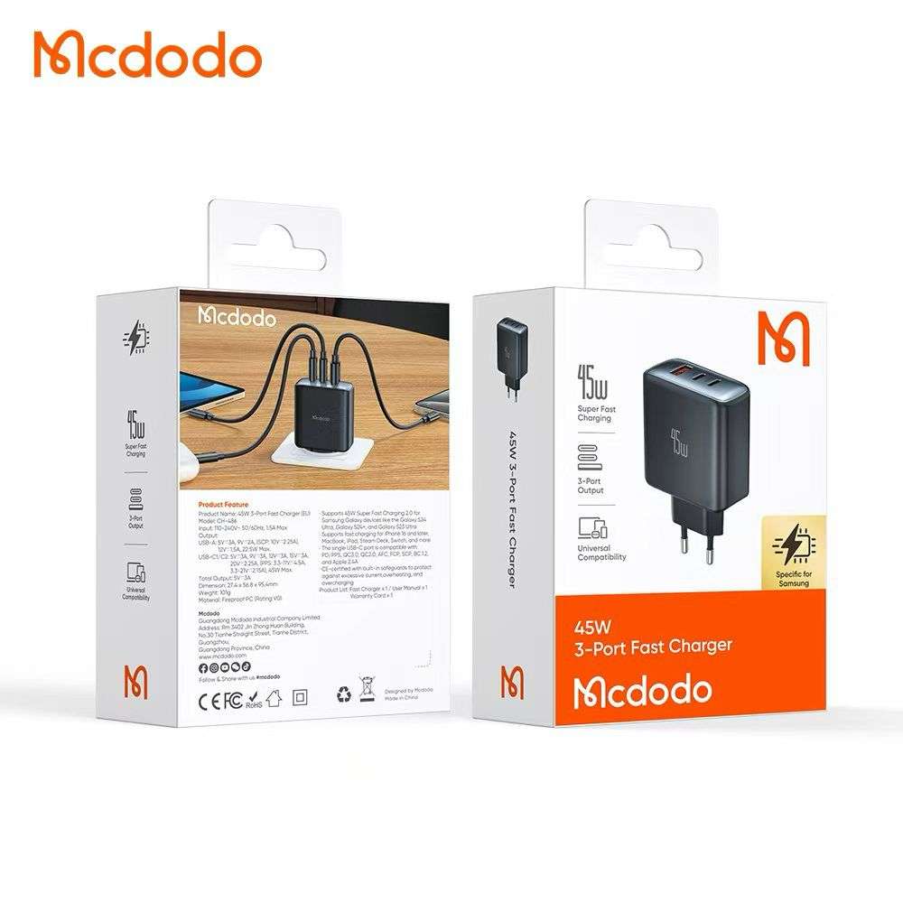 Mcdodo 45W 3-Port Fast Charger EU - CH-4860 - Black