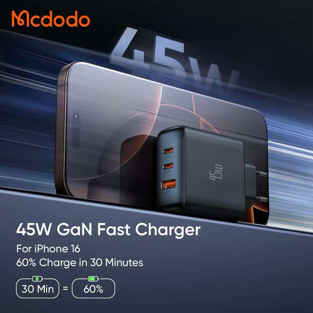 Mcdodo 45W 3-Port Fast Charger EU - CH-4860 - Black