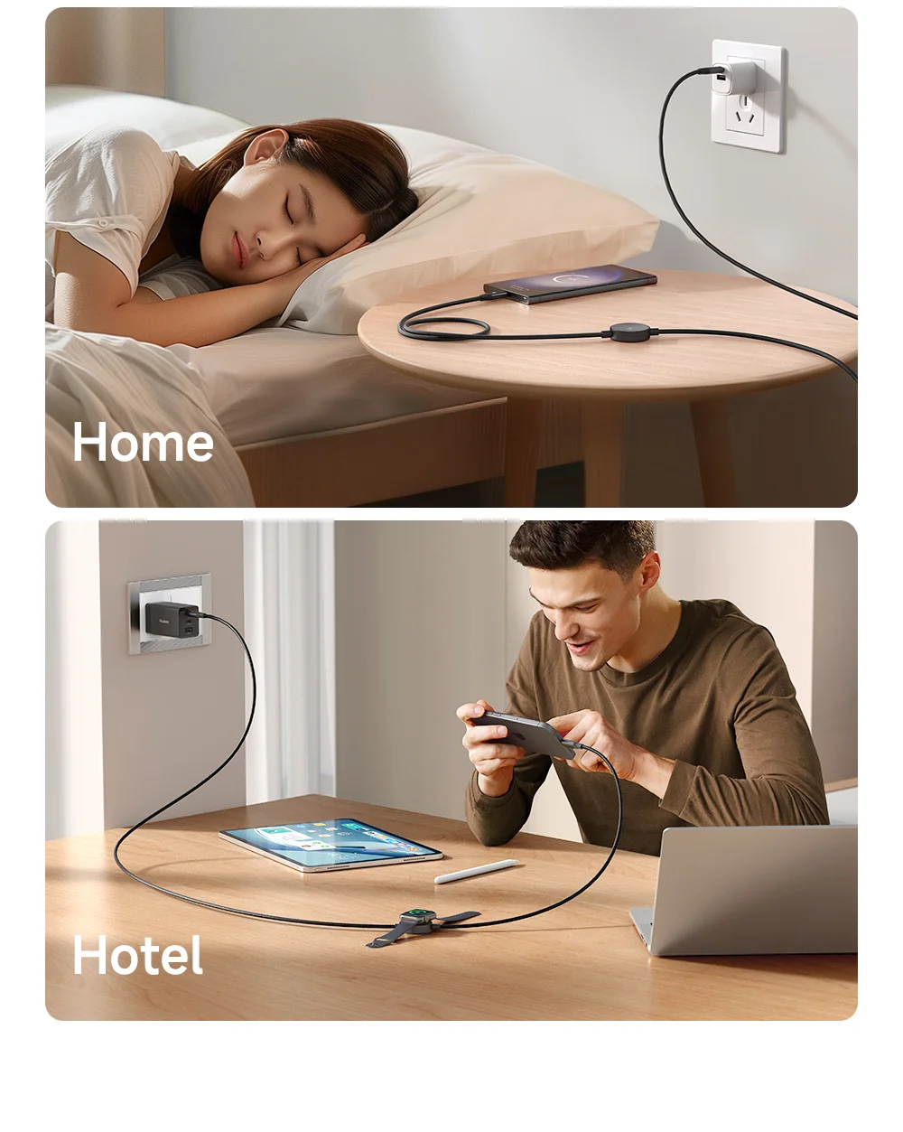 Mcdodo 60W 2in1 Type-C to Type-C Charging Cable with Wireless Charger for Samsung Watch - CA-4170 - Black